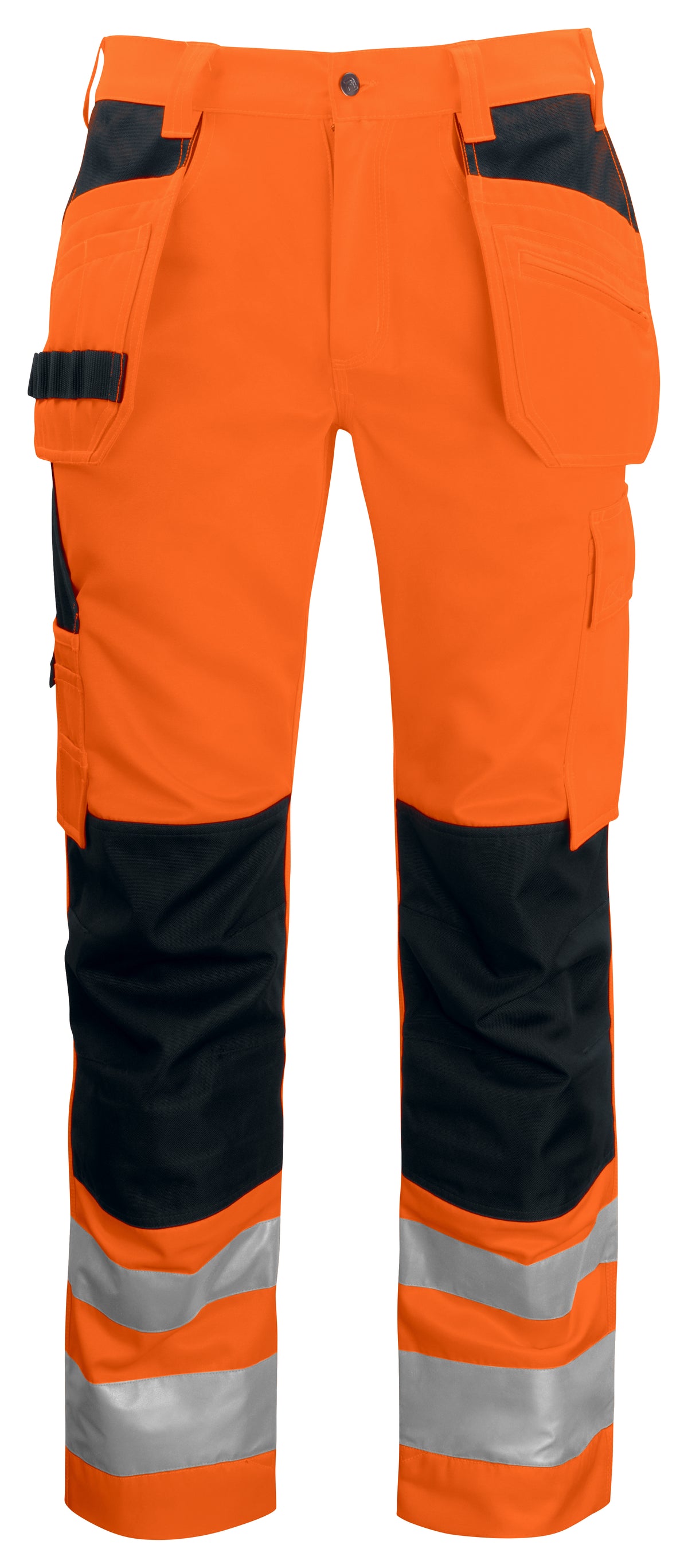ProJob 6531 Warnschutz Arbeitshose mit Knieverstärkung und Hängetaschen EN ISO 20471 Klasse 2 Moderner Schnitt Orange/Schwarz, Vorderansicht