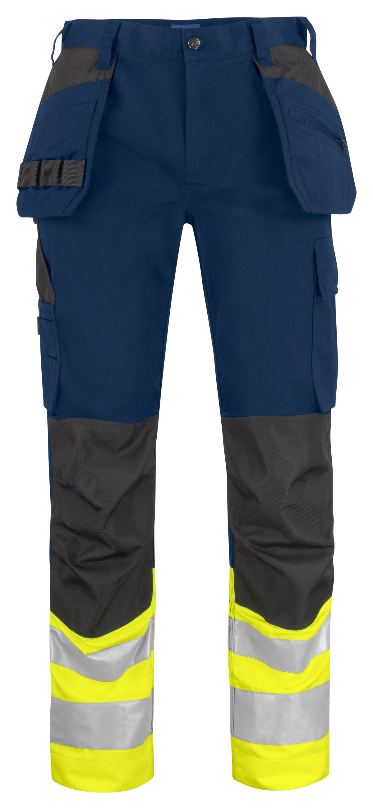 ProJob 6534 Warnschutz Arbeitshose mit Hängetaschen EN ISO 20471 Klasse 1 Modern Geschnitten Gelb/Marine, Vorderansicht