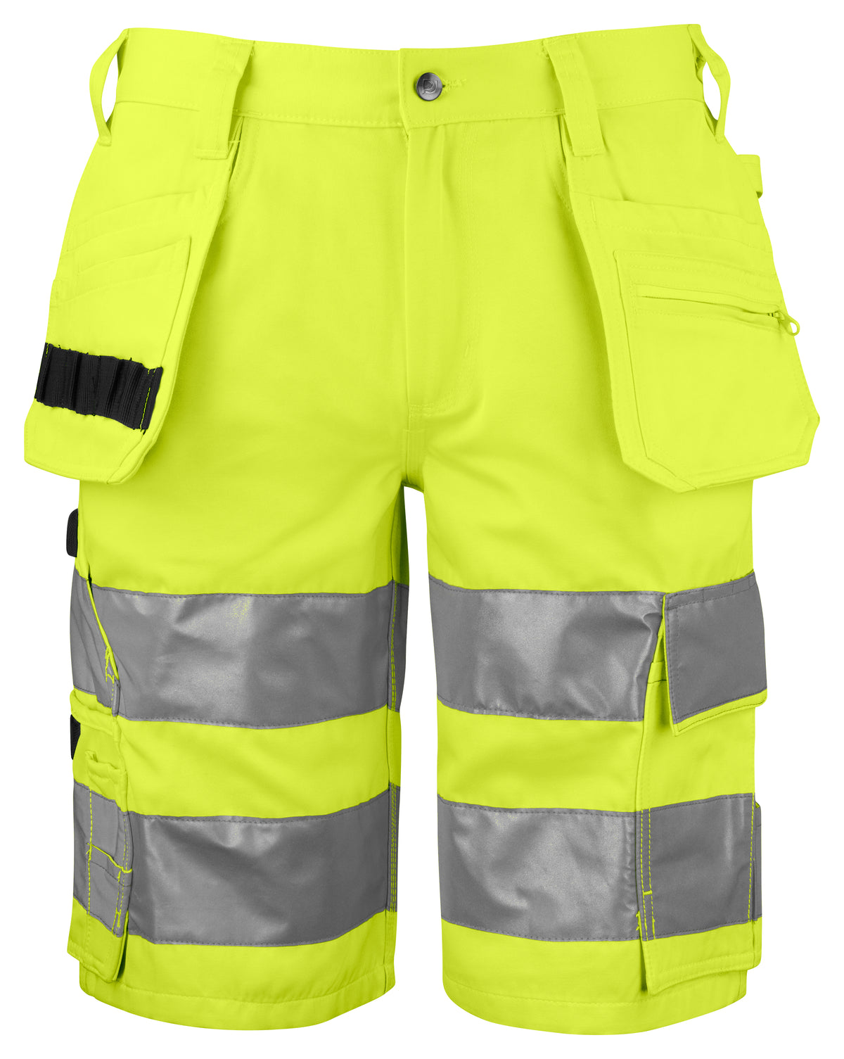 ProJob 6535 Warnschutz Shorts mit Hängetaschen EN ISO 20471 Klasse 2 Moderner Schnitt Gelb/Schwarz, Vorderansicht
