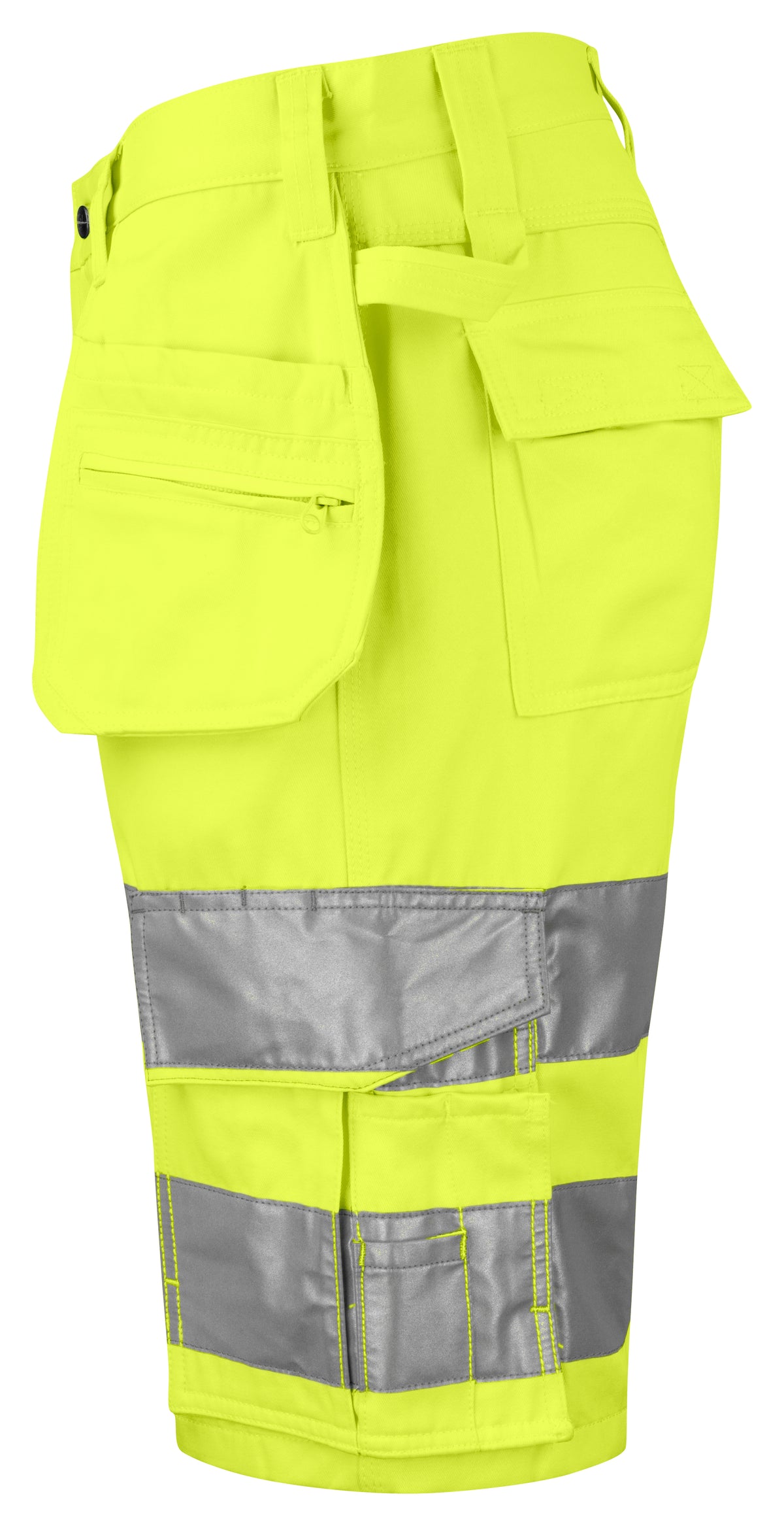 ProJob 6535 Warnschutz Shorts mit Hängetaschen EN ISO 20471 Klasse 2 Moderner Schnitt Gelb/Schwarz, Seitenansicht links