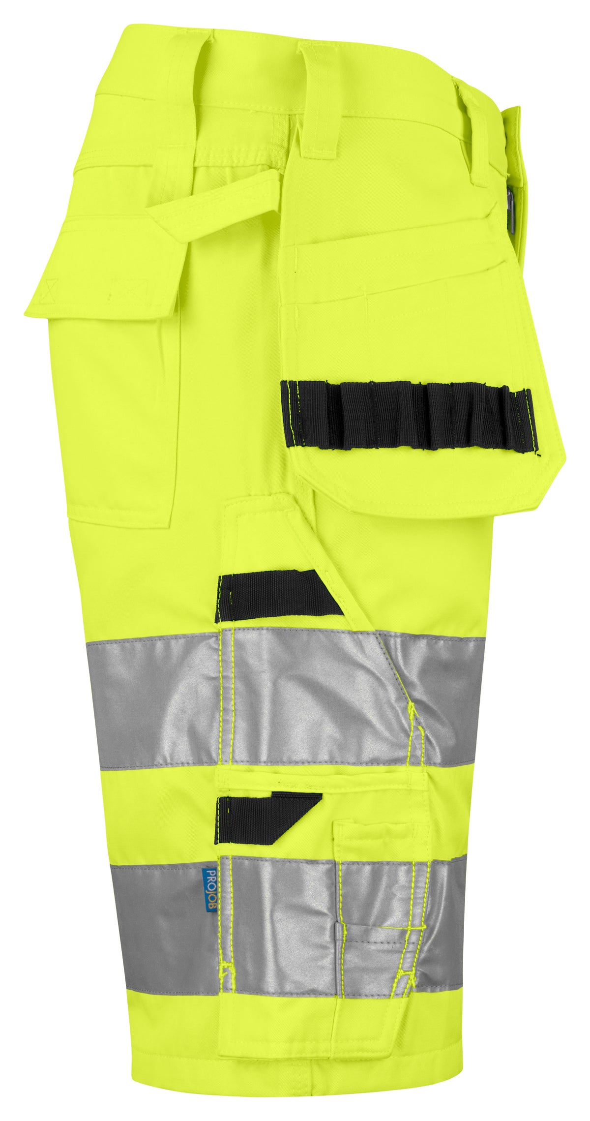 ProJob 6535 Warnschutz Shorts mit Hängetaschen EN ISO 20471 Klasse 2 Moderner Schnitt Gelb/Schwarz, Seitenansicht rechts