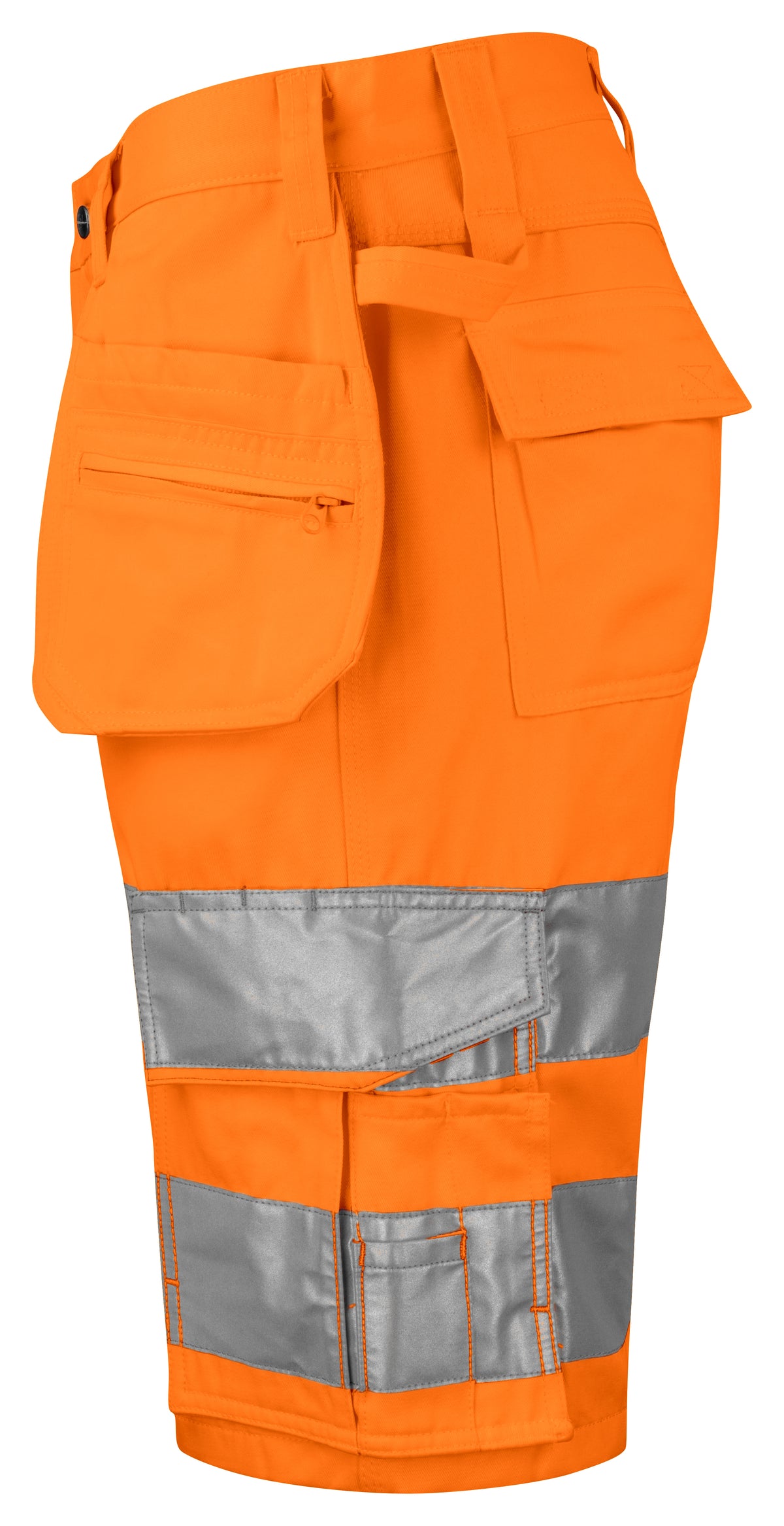 ProJob 6535 Warnschutz Shorts mit Hängetaschen EN ISO 20471 Klasse 2 Moderner Schnitt Orange/Schwarz, Seitenansicht links