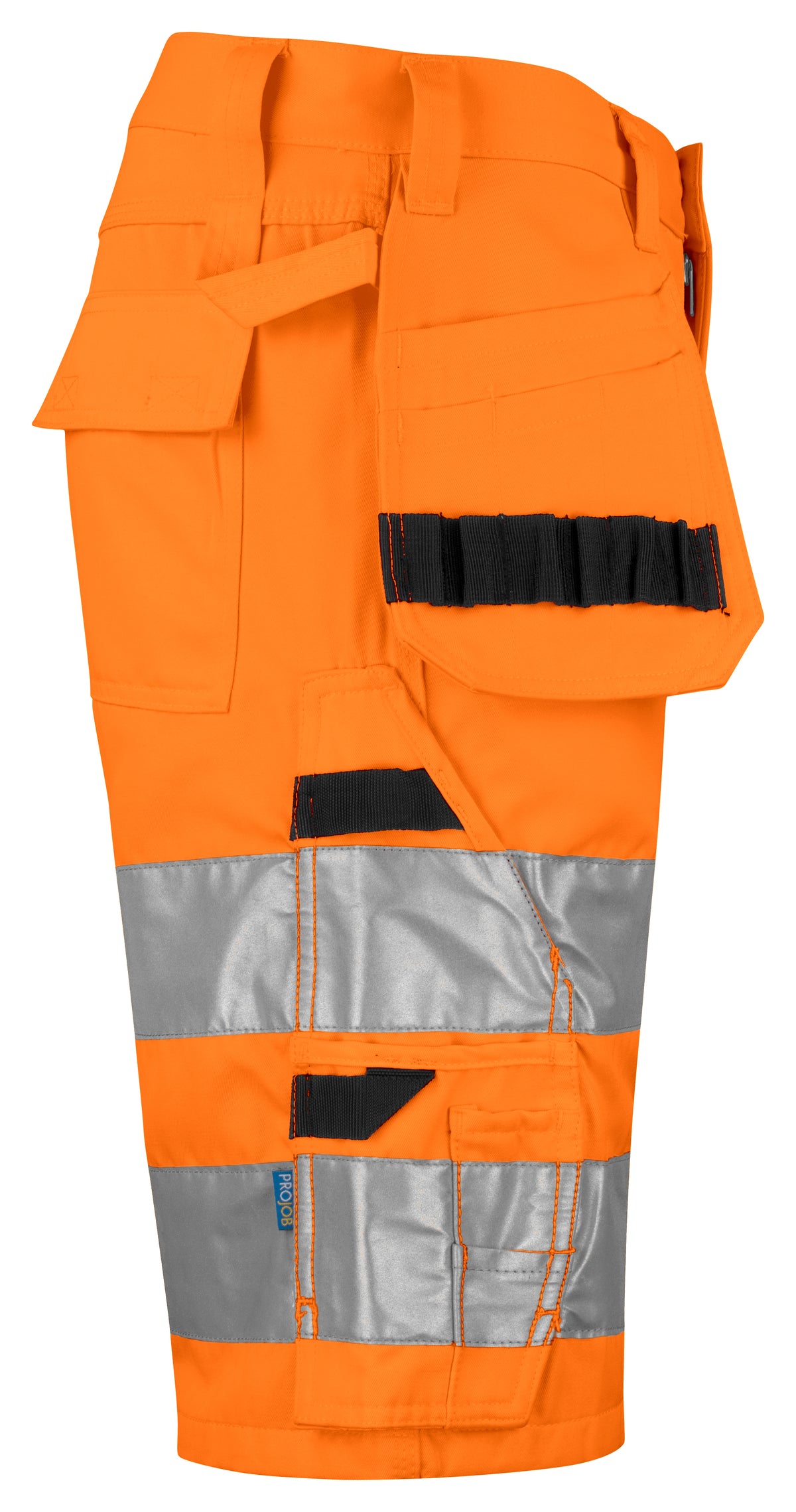 ProJob 6535 Warnschutz Shorts mit Hängetaschen EN ISO 20471 Klasse 2 Moderner Schnitt Orange/Schwarz, Seitenansicht rechts