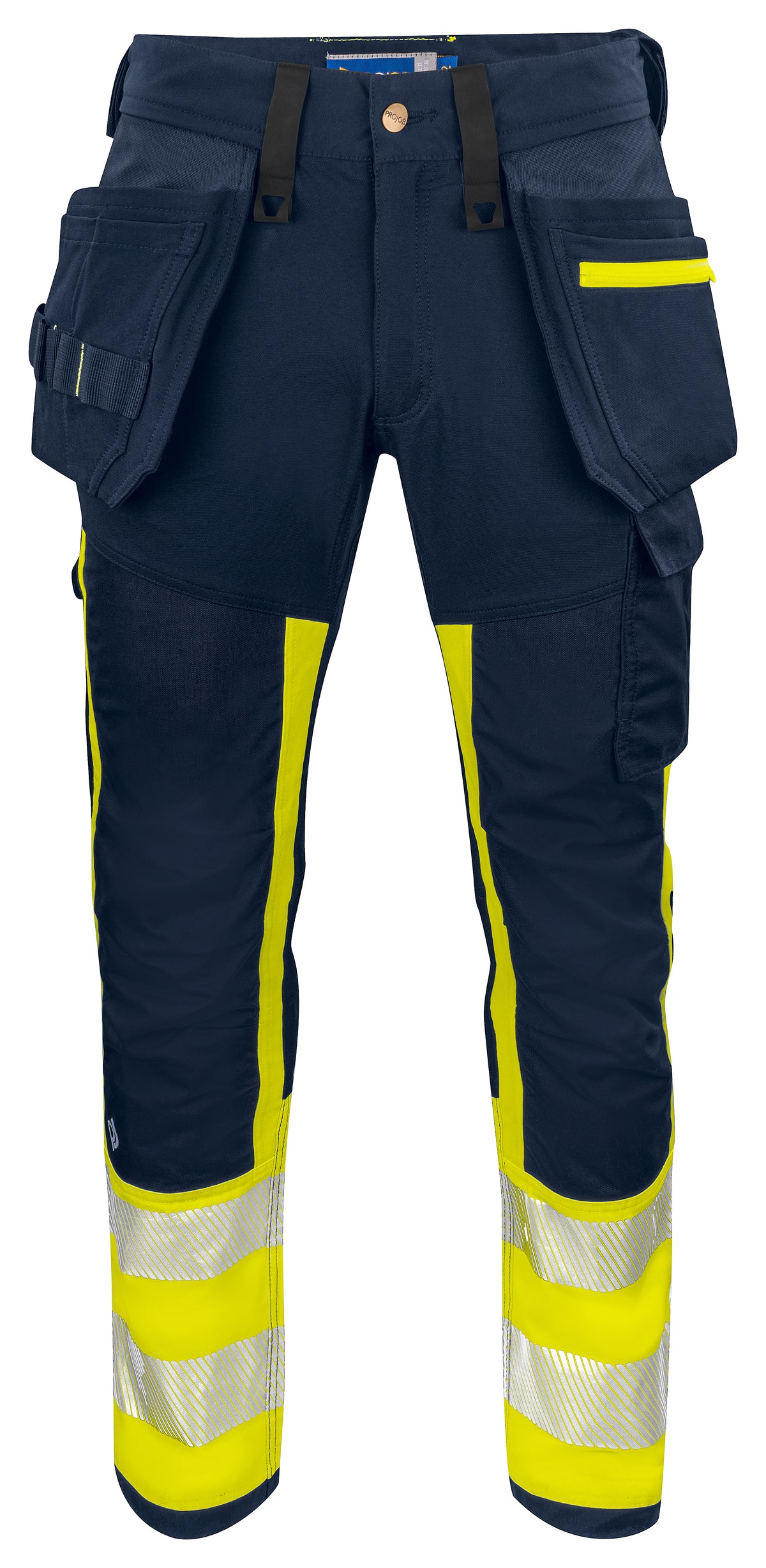 ProJob 6540 Bundhose mit Hängetaschen EN ISO 20471 Klasse 1 Gelb/Marine, Vorderansicht