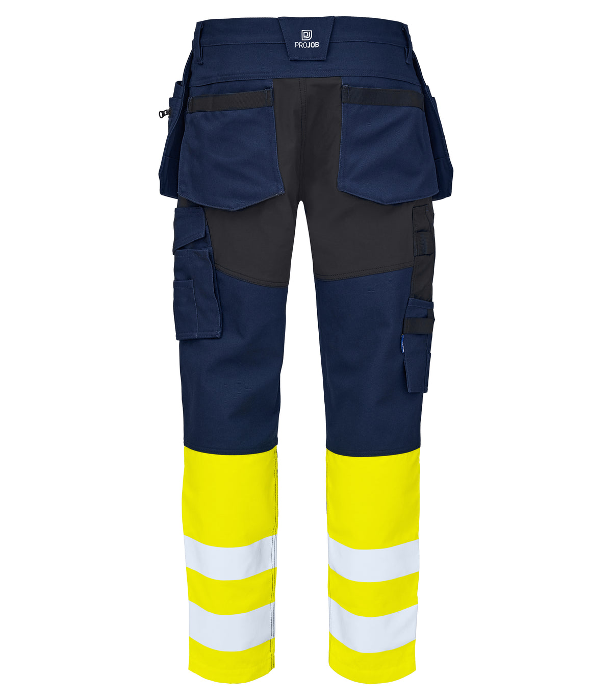 ProJob 65460 Warnschutz Arbeitshose mit Hängetaschen EN ISO 20471 Klasse 1 Yellow/navy, Rückansicht