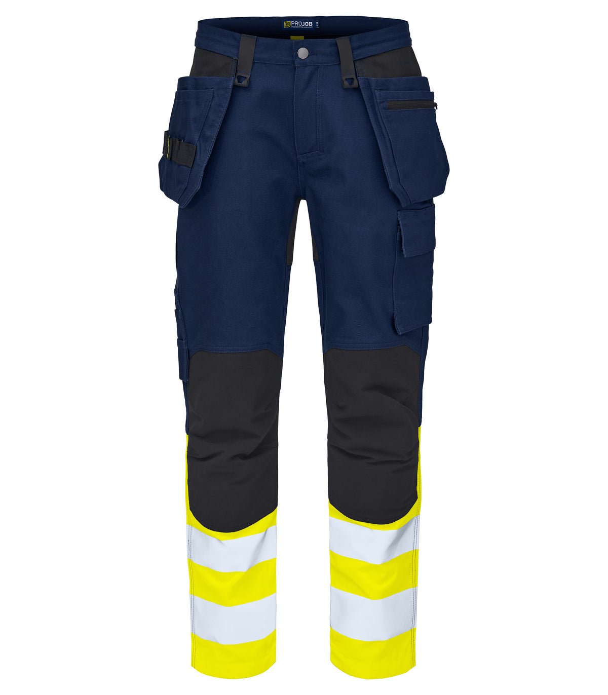 ProJob 65460 Warnschutz Arbeitshose mit Hängetaschen EN ISO 20471 Klasse 1 Yellow/navy, Vorderansicht