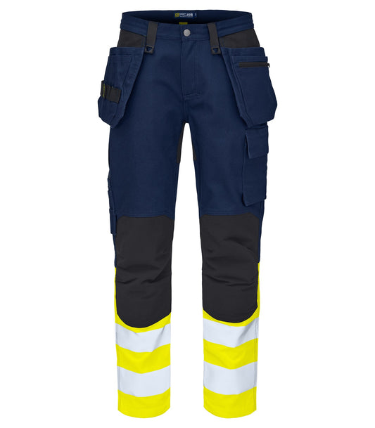 ProJob 65460 Warnschutz Arbeitshose mit Hängetaschen EN ISO 20471 Klasse 1 Yellow/navy, Vorderansicht