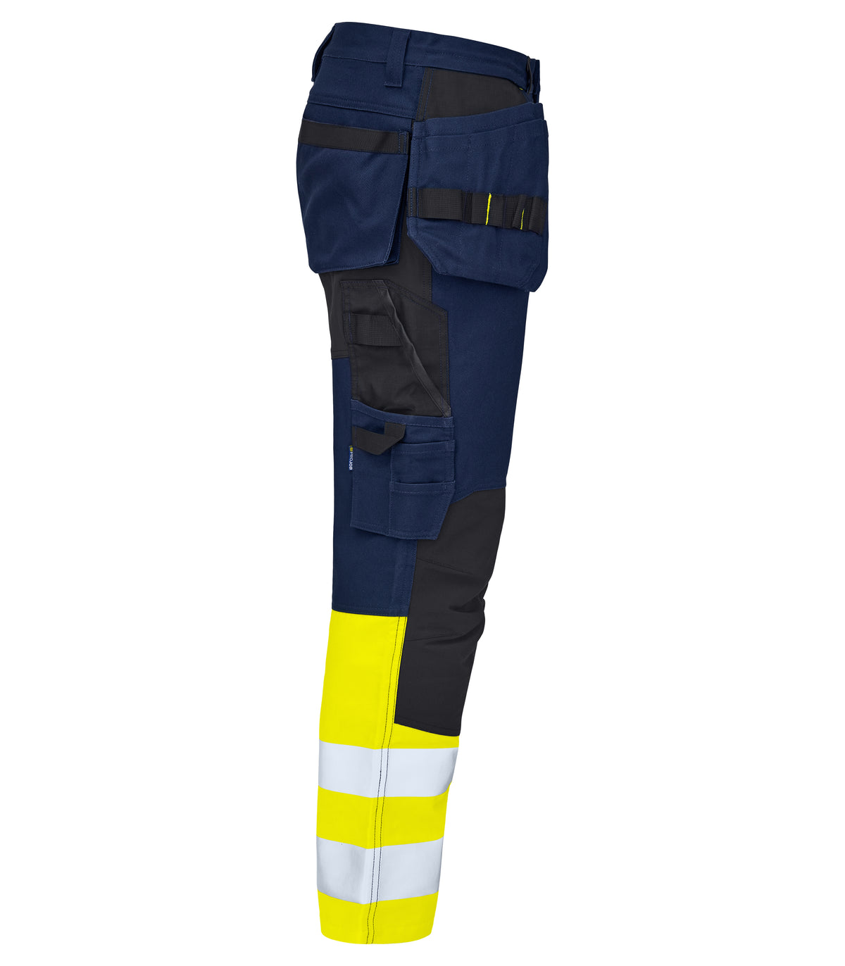 ProJob 65460 Warnschutz Arbeitshose mit Hängetaschen EN ISO 20471 Klasse 1 Yellow/navy, Seitenansicht rechts