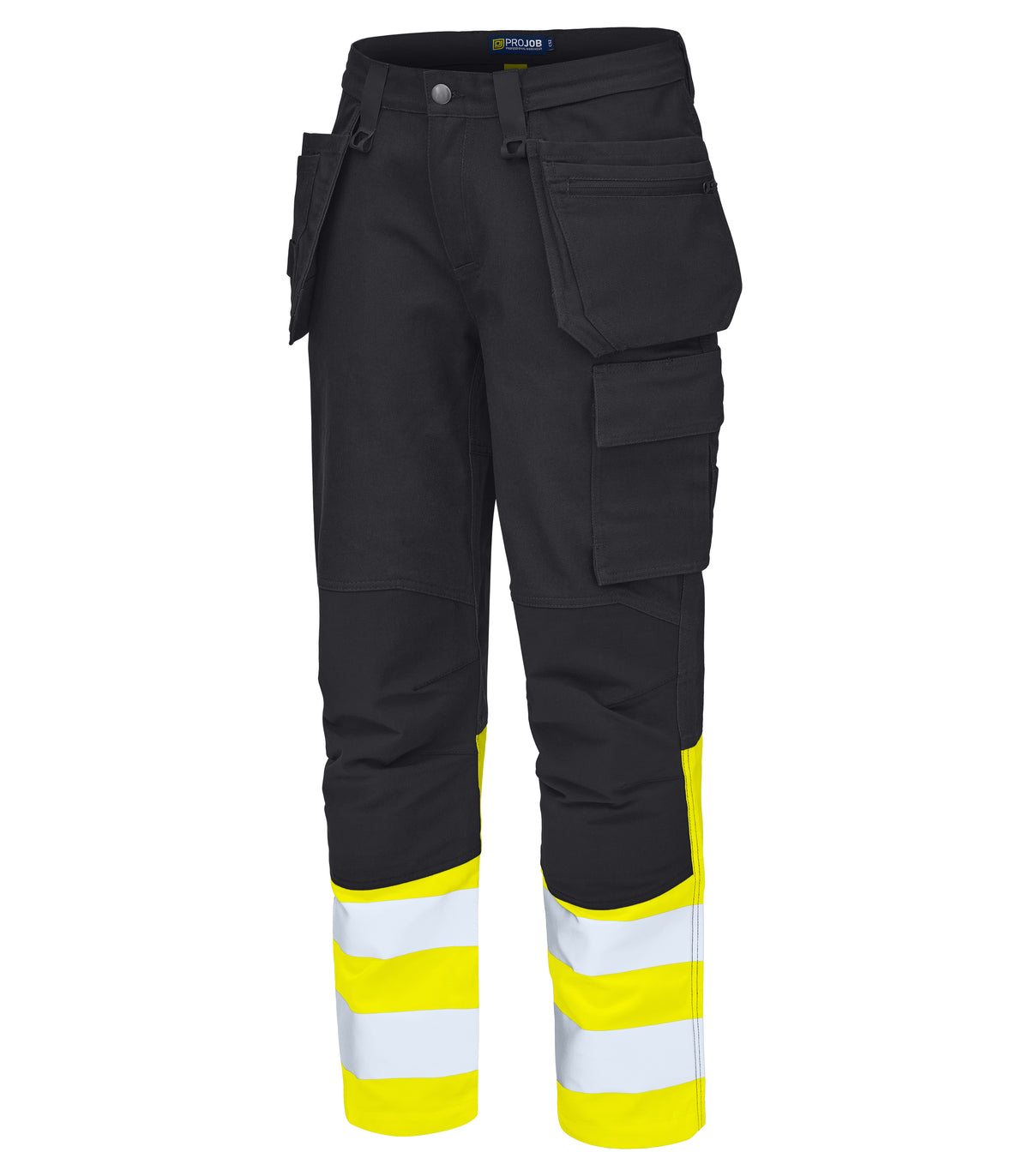 ProJob 65460 Warnschutz Arbeitshose mit Hängetaschen EN ISO 20471 Klasse 1 Yellow/black, Produktansicht