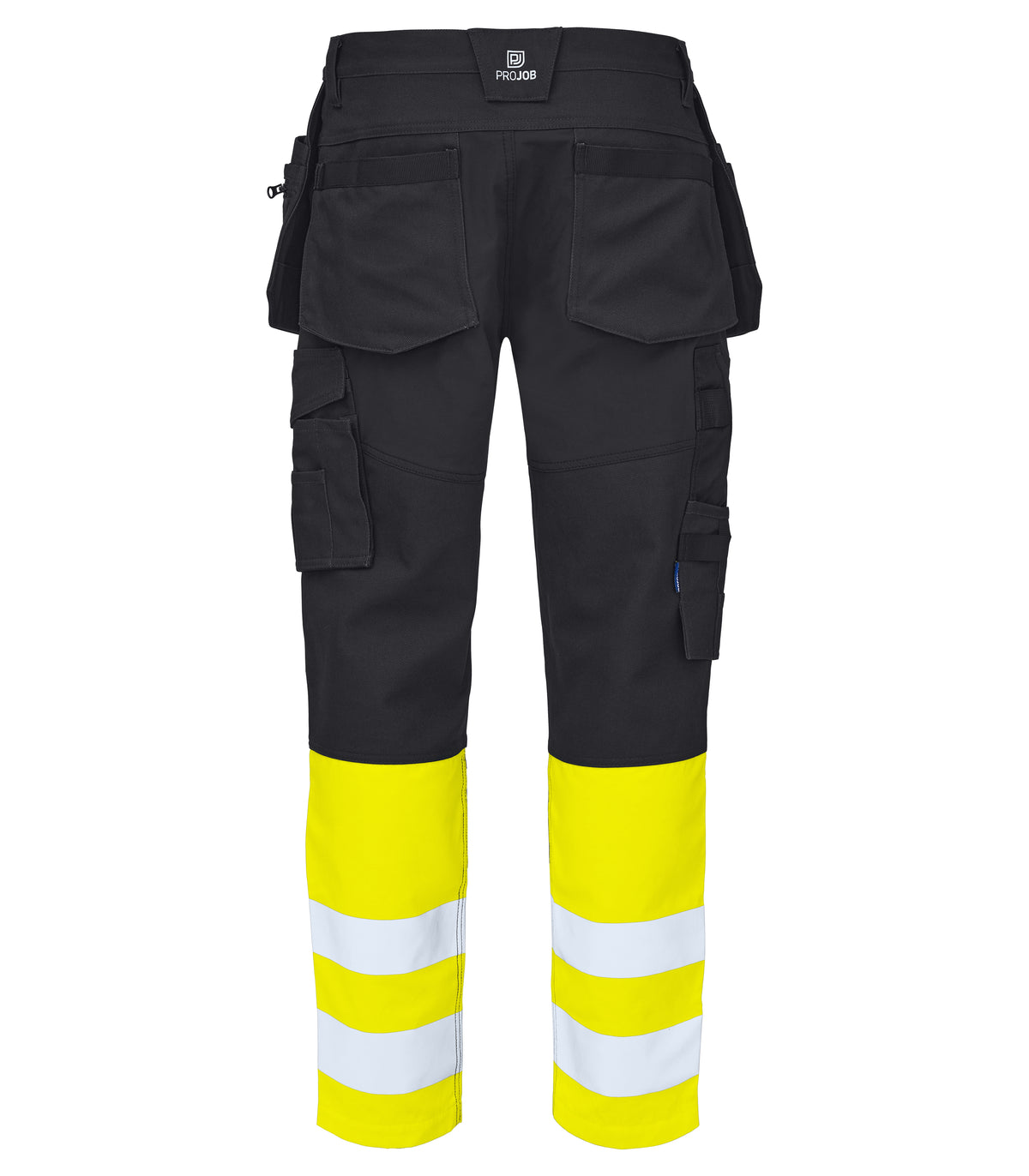 ProJob 65460 Warnschutz Arbeitshose mit Hängetaschen EN ISO 20471 Klasse 1 Yellow/black, Rückansicht