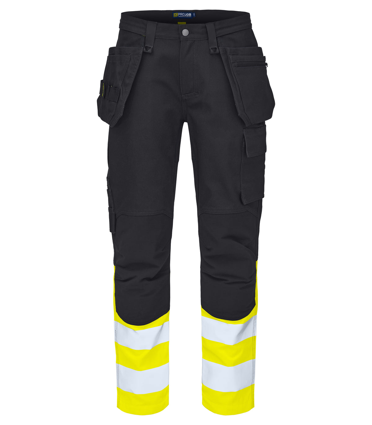 ProJob 65460 Warnschutz Arbeitshose mit Hängetaschen EN ISO 20471 Klasse 1 Yellow/black, Vorderansicht