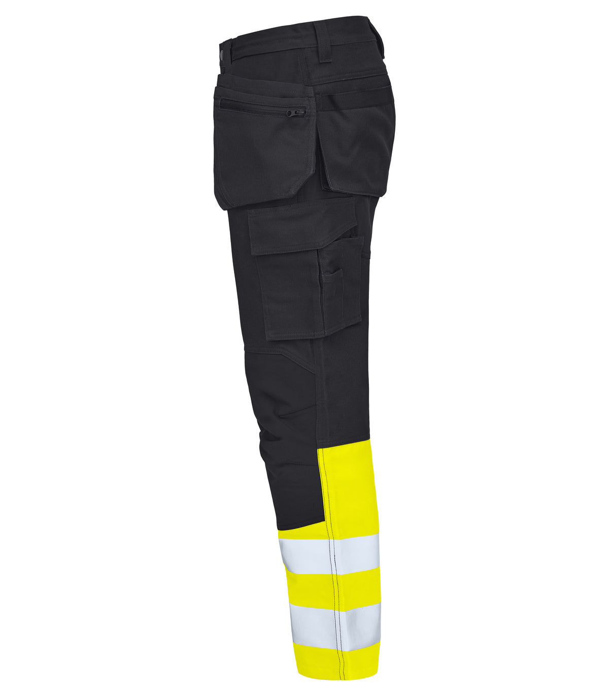 ProJob 65460 Warnschutz Arbeitshose mit Hängetaschen EN ISO 20471 Klasse 1 Yellow/black, Seitenansicht links