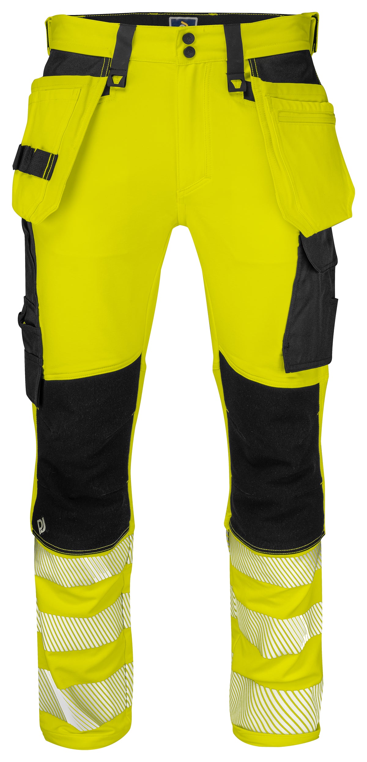 ProJob 6571 Bundhose Vollstretch mit Hängetaschen EN ISO 20471 Klasse 2 Gelb/Schwarz, Vorderansicht