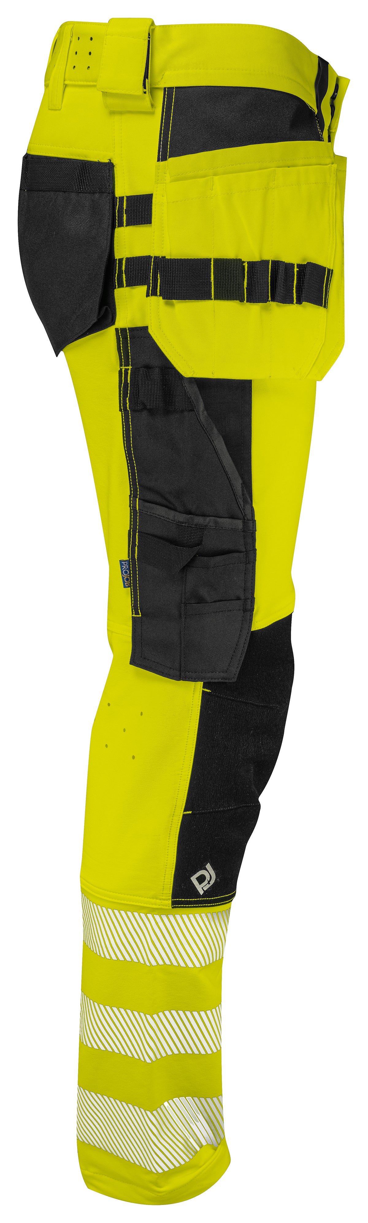 ProJob 6571 Bundhose Vollstretch mit Hängetaschen EN ISO 20471 Klasse 2 Gelb/Schwarz, Seitenansicht rechts