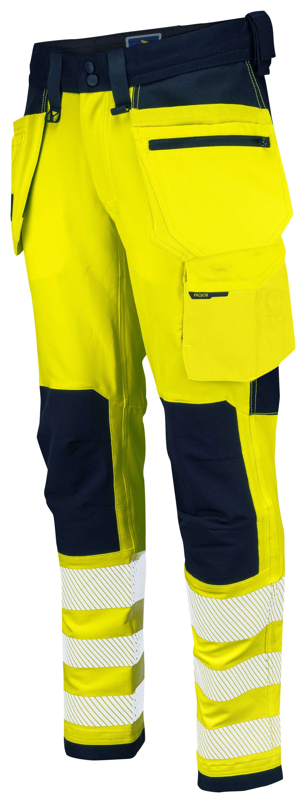 ProJob 6573 Bundhose Vollstretch mit Hängetaschen EN ISO 20471 Klasse 2 Gelb/Marine, Produktansicht