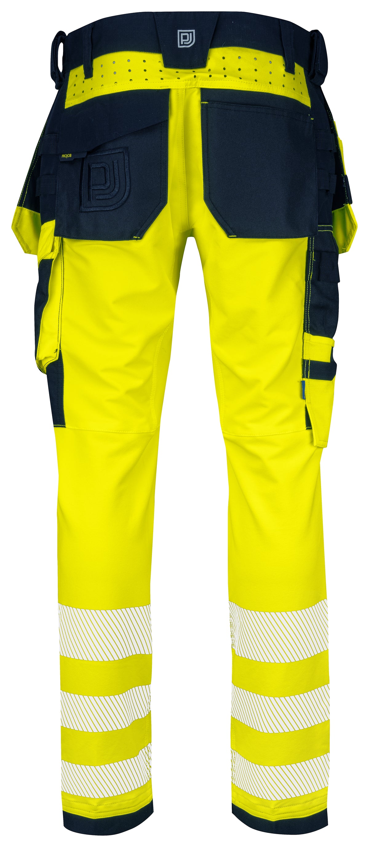 ProJob 6573 Bundhose Vollstretch mit Hängetaschen EN ISO 20471 Klasse 2 Gelb/Marine, Rückansicht