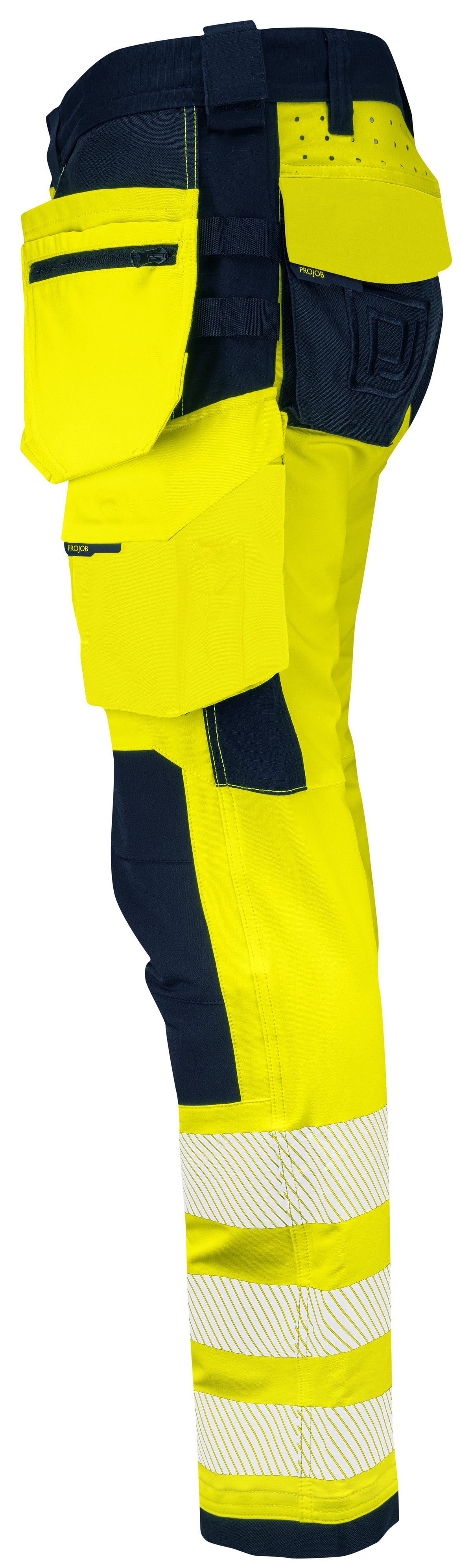 ProJob 6573 Bundhose Vollstretch mit Hängetaschen EN ISO 20471 Klasse 2 Gelb/Marine, Seitenansicht links