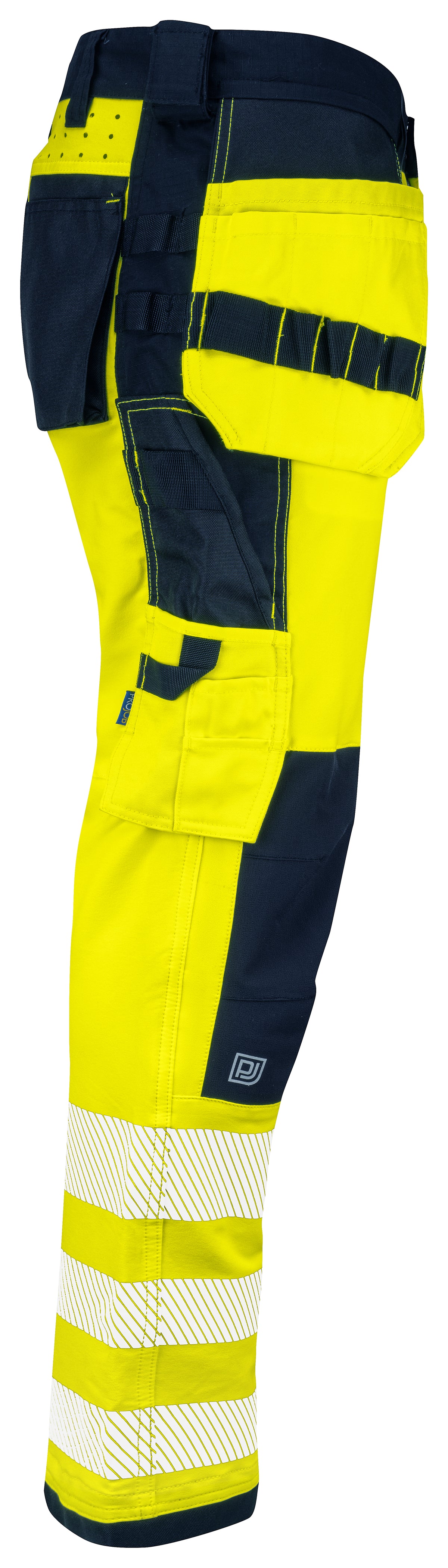 ProJob 6573 Bundhose Vollstretch mit Hängetaschen EN ISO 20471 Klasse 2 Gelb/Marine, Seitenansicht rechts