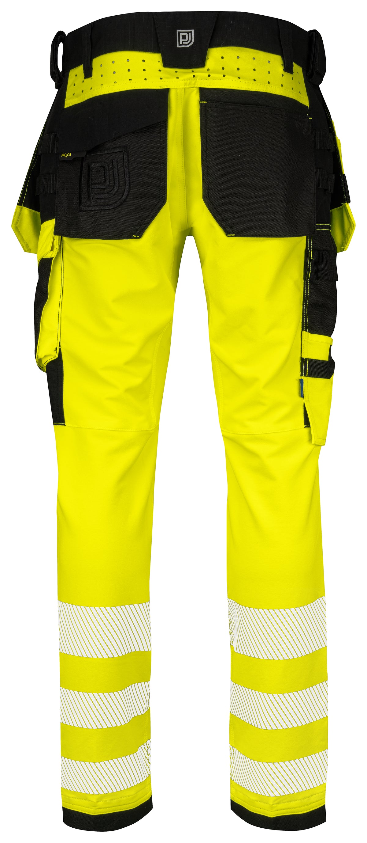 ProJob 6573 Bundhose Vollstretch mit Hängetaschen EN ISO 20471 Klasse 2 Gelb/Schwarz, Rückansicht
