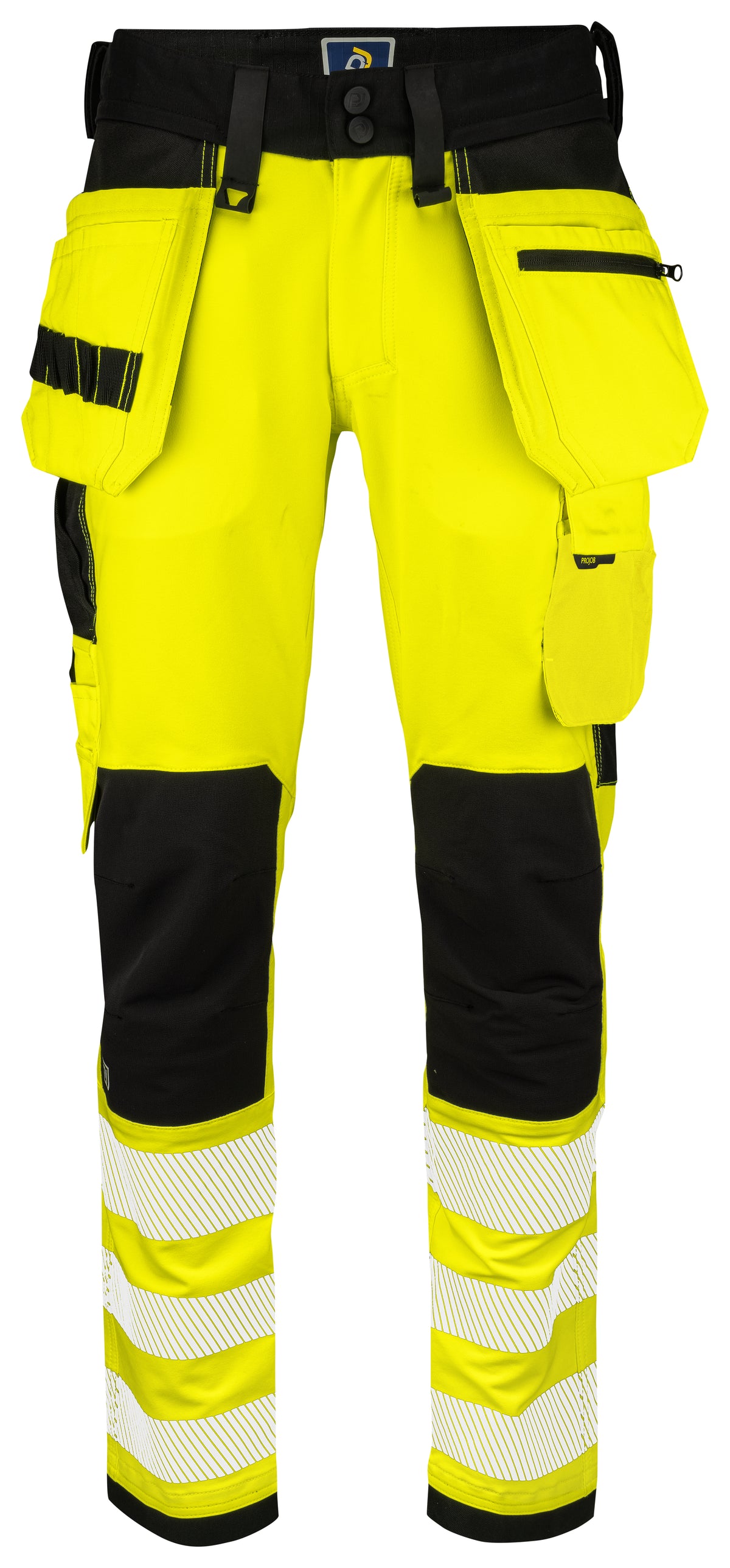ProJob 6573 Bundhose Vollstretch mit Hängetaschen EN ISO 20471 Klasse 2 Gelb/Schwarz, Vorderansicht