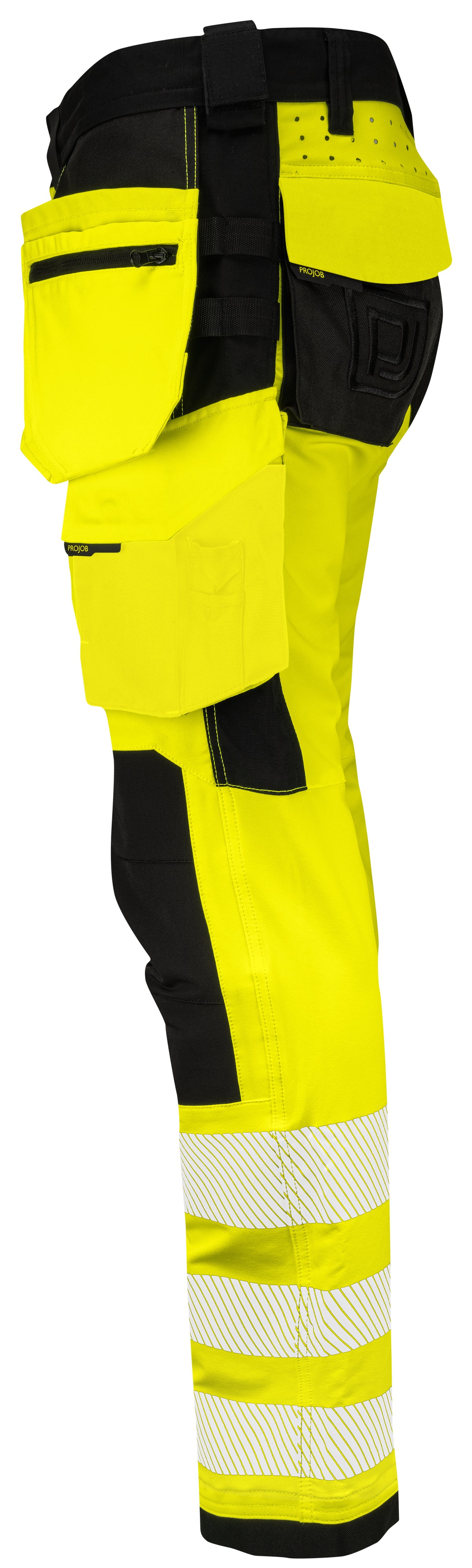 ProJob 6573 Bundhose Vollstretch mit Hängetaschen EN ISO 20471 Klasse 2 Gelb/Schwarz, Seitenansicht links