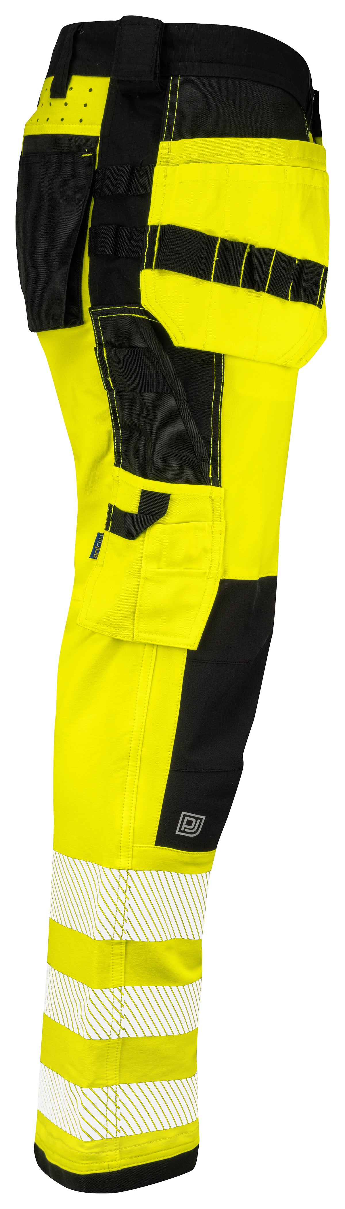 ProJob 6573 Bundhose Vollstretch mit Hängetaschen EN ISO 20471 Klasse 2 Gelb/Schwarz, Seitenansicht rechts
