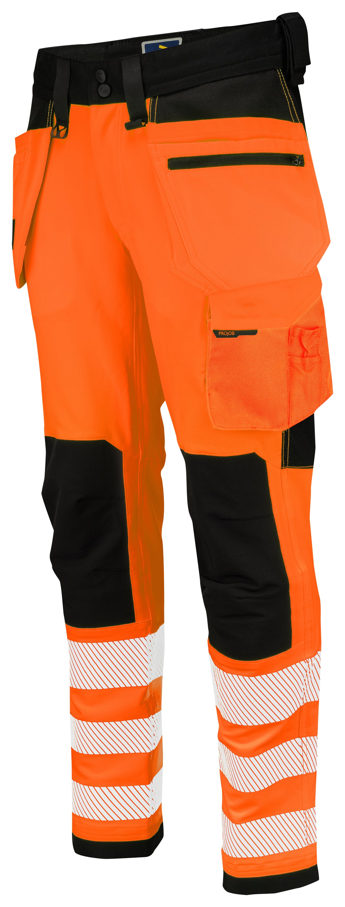 ProJob 6573 Bundhose Vollstretch mit Hängetaschen EN ISO 20471 Klasse 2 Orange/Schwarz, Produktansicht