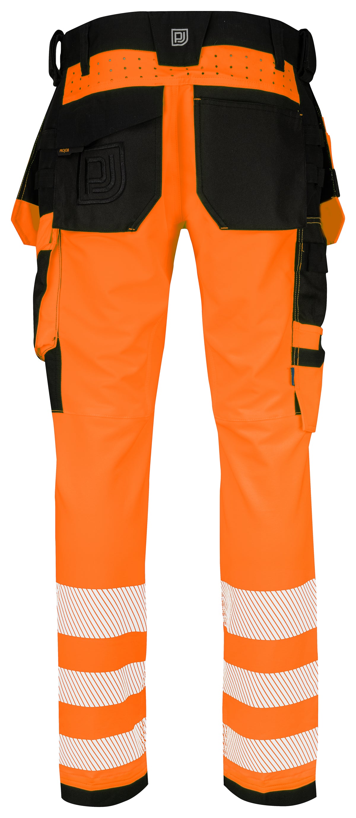 ProJob 6573 Bundhose Vollstretch mit Hängetaschen EN ISO 20471 Klasse 2 Orange/Schwarz, Rückansicht