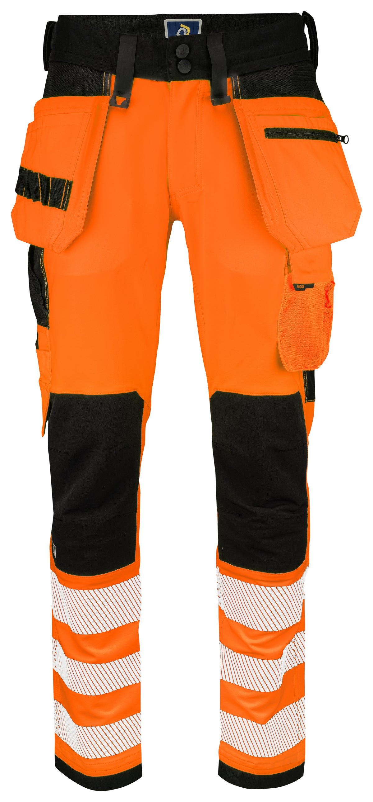 ProJob 6573 Bundhose Vollstretch mit Hängetaschen EN ISO 20471 Klasse 2 Orange/Schwarz, Vorderansicht