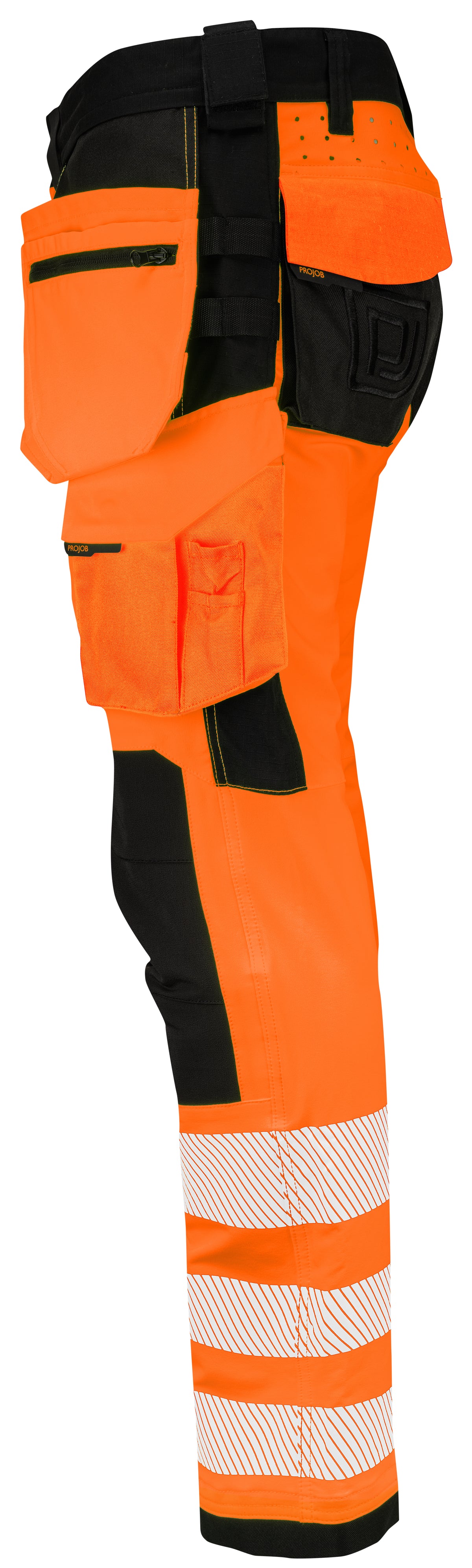 ProJob 6573 Bundhose Vollstretch mit Hängetaschen EN ISO 20471 Klasse 2 Orange/Schwarz, Seitenansicht links