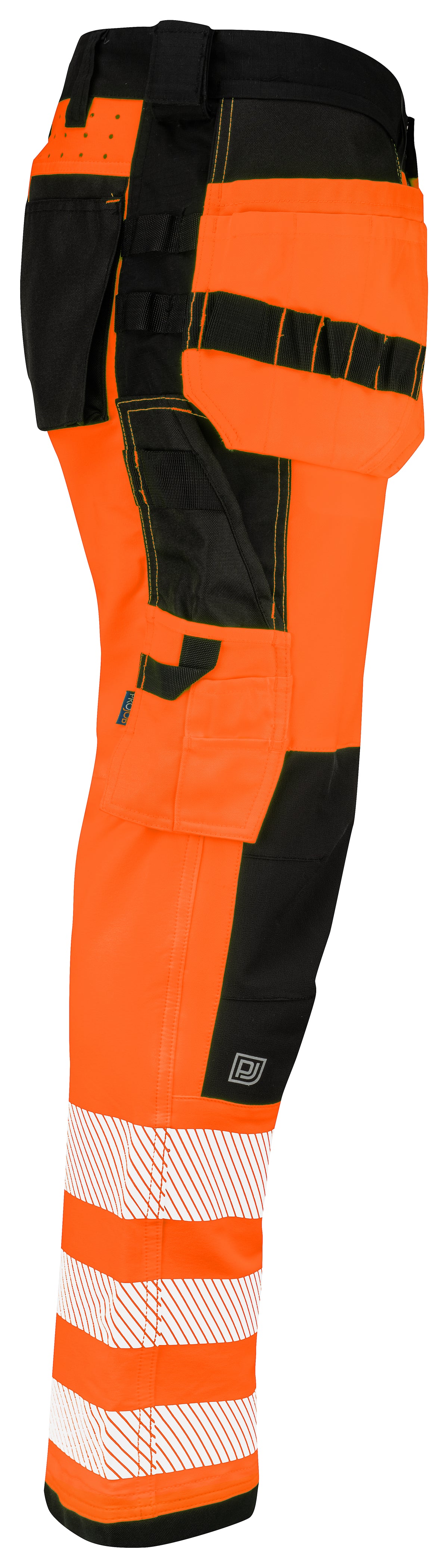 ProJob 6573 Bundhose Vollstretch mit Hängetaschen EN ISO 20471 Klasse 2 Orange/Schwarz, Seitenansicht rechts