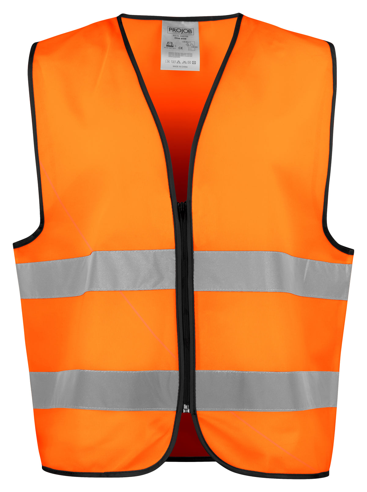 ProJob 6709 Sicherheitsweste mit Zip EN ISO 20471 Klasse 2 Orange/Schwarz, Vorderansicht