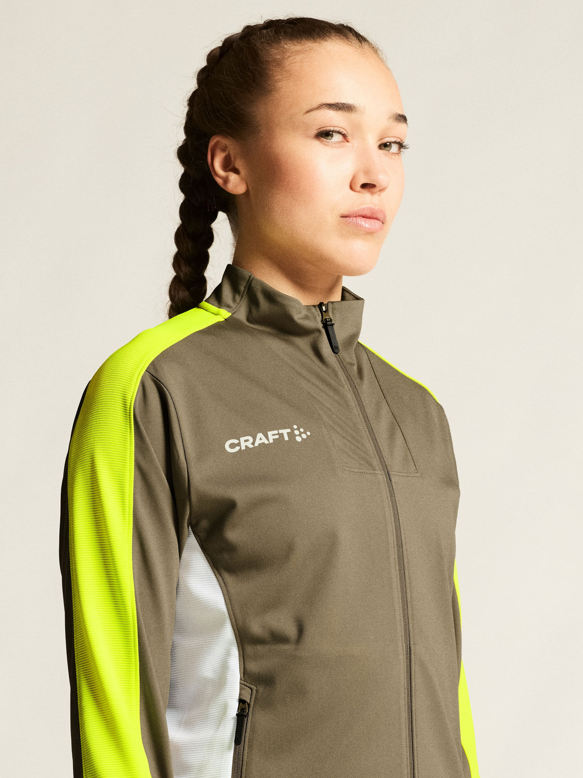 Craft Evolve 2.0 Contrast Full Zip Jacket Damen in Beige/Gelb, Detailansicht
