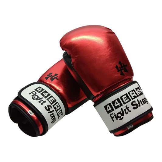44er Boxhandschuhe Metallic Rot/Schwarz, Vorderansicht