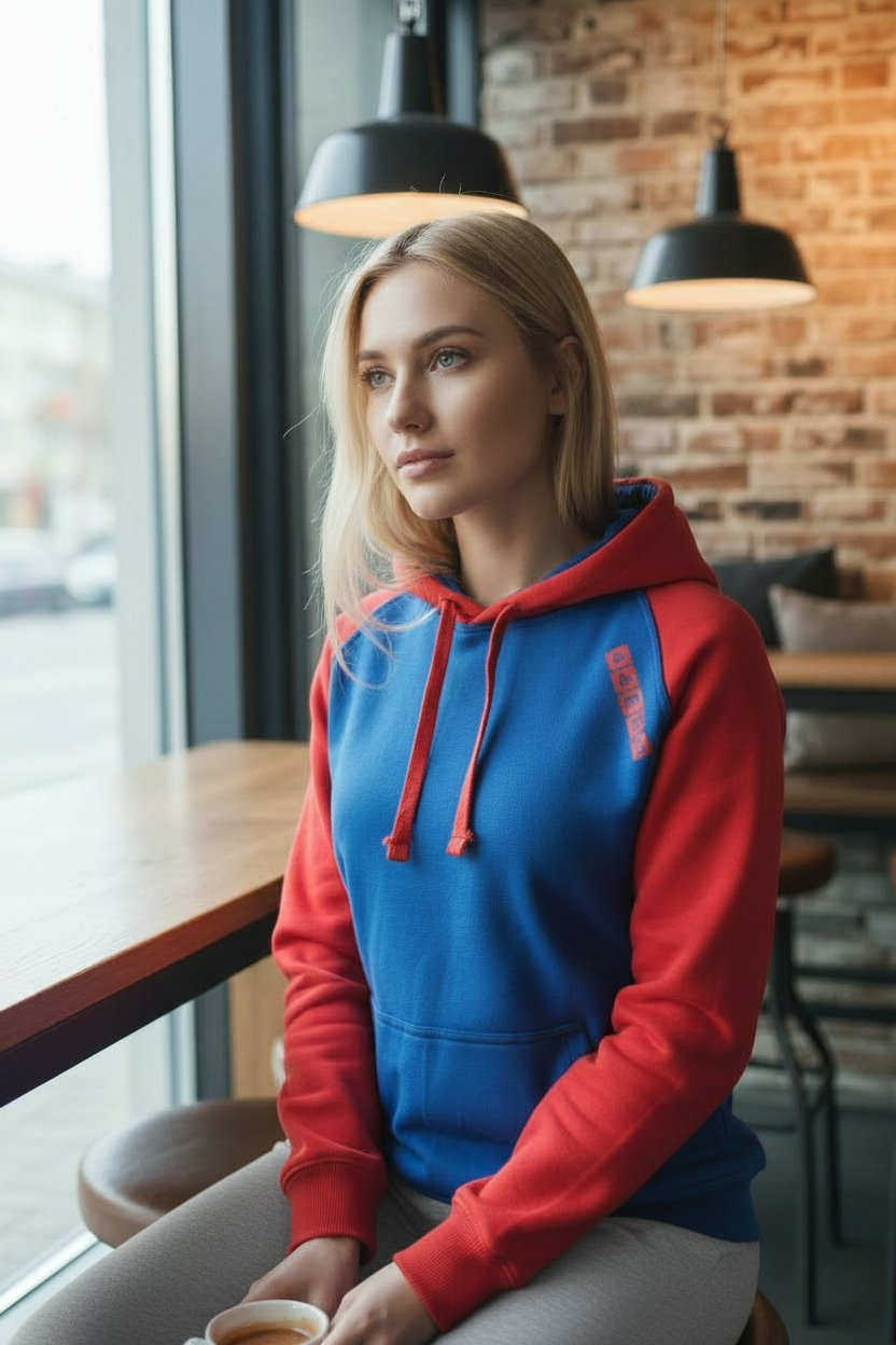 44er Hoody Rot/Blau, Bauchtasche im Detail